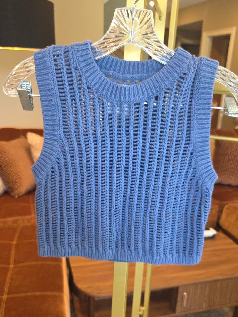 aerie Periwinkle Open-Knit Sleeveless Sweater Tank